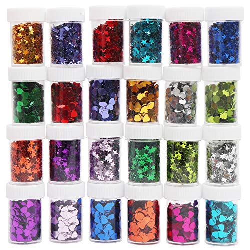 Kurtzy Lentejuelas Brillantes Corazón y Estrella (24 pcs) - 8g de Brillos Confeti - Para Hacer Slime, Álbumes Recorte, Decoraciones de Fiestas, Artes Bricolaje y Artesanía