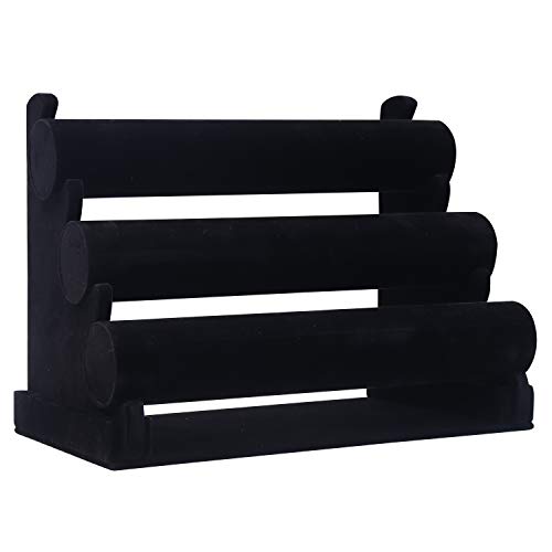 Kurtzy Organizador de Pulseras - (30x17x23cm) 3 Niveles Negro Exibidor para Joyas con Barras Desmontables - Expositor de Terciopelo para Pulseras, Brazaletes, Gargantillas y Relojes