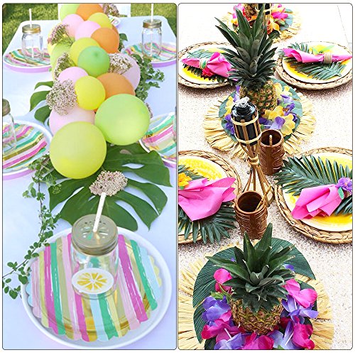 KUUQA - 24 hojas de palma tropical para decoración de fiesta, flores artificiales de simulación tropical para playa, diseño de selva, barbacoa, fiesta, suministros (2 estilos)