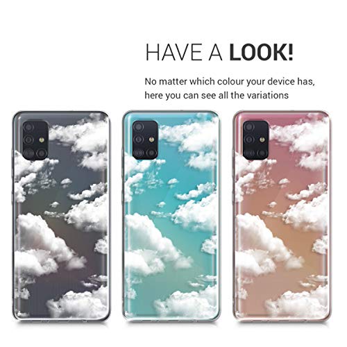 kwmobile Funda Compatible con Samsung Galaxy A51 - Carcasa de TPU y Nubes celestes en Blanco/Transparente