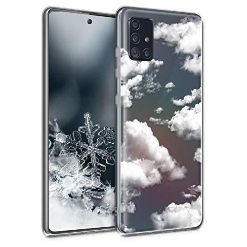 kwmobile Funda Compatible con Samsung Galaxy A51 - Carcasa de TPU y Nubes celestes en Blanco/Transparente