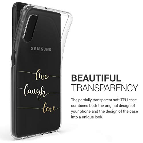 kwmobile Funda Compatible con Samsung Galaxy A7 (2018) - Carcasa de TPU Live, Laugh, Love en Dorado/Transparente