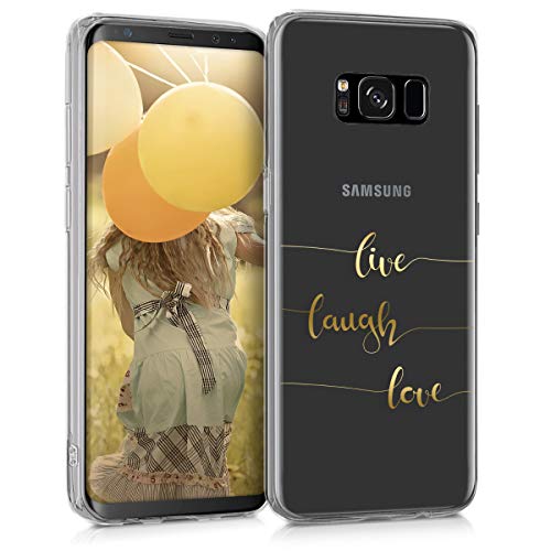 kwmobile Funda Compatible con Samsung Galaxy S8 - Carcasa de TPU Live, Laugh, Love en Dorado/Transparente