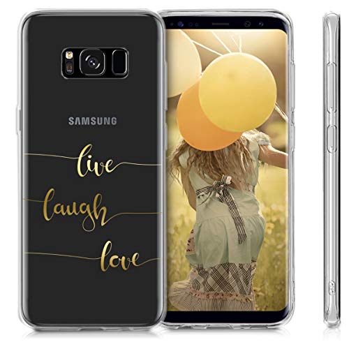 kwmobile Funda Compatible con Samsung Galaxy S8 - Carcasa de TPU Live, Laugh, Love en Dorado/Transparente