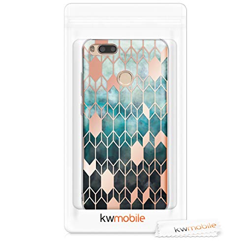 kwmobile Funda Compatible con Xiaomi Mi 5X / Mi A1 - Carcasa de TPU y Rombos en Azul/Oro Rosa