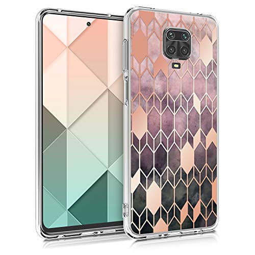 kwmobile Funda Compatible con Xiaomi Redmi Note 9S / 9 Pro / 9 Pro MAX - Carcasa de TPU y Rombos en Rosa Fucsia/Oro Rosa