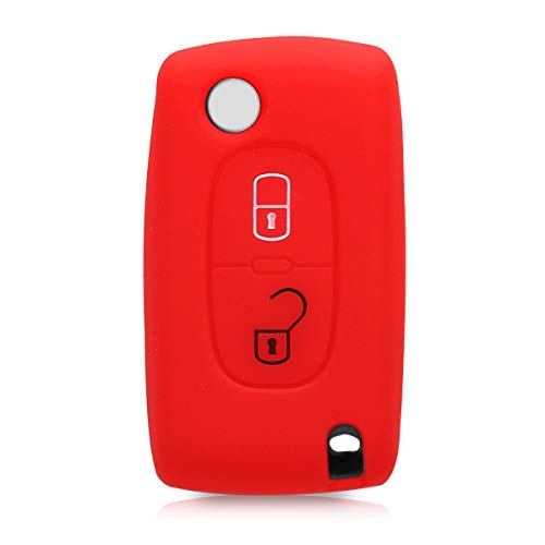 kwmobile Funda de Silicona Compatible con Peugeot Citroen Llave de Coche Plegable de 2 Botones - Carcasa Suave de Silicona - Case Mando de Auto Rojo