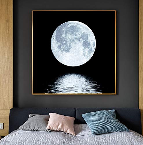 KWzEQ Espacio Astronauta Planeta Lienzo Pintura Eclipse Lunar Cartel e impresión Arte Moderno Cuadro de Pared decoración de Sala de Estar,60X60cm,Pintura sin Marco