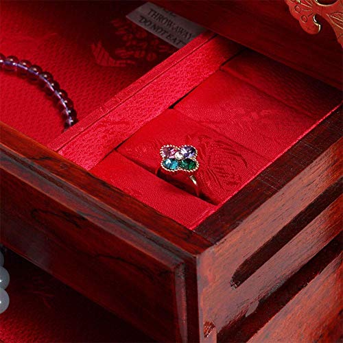 L-YINGZON Caja de Joyas Antiguas de Gran tamaño Retro Práctico joyería Caja de Madera con Llave Maravillosa Madre o la Novia de Regalo (Color: Rojo, Tamaño: 31,5 × 21 × 20,5 cm)