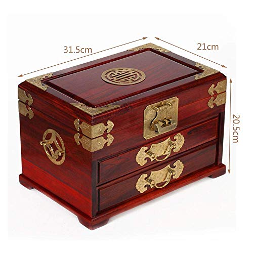 L-YINGZON Caja de Joyas Antiguas de Gran tamaño Retro Práctico joyería Caja de Madera con Llave Maravillosa Madre o la Novia de Regalo (Color: Rojo, Tamaño: 31,5 × 21 × 20,5 cm)