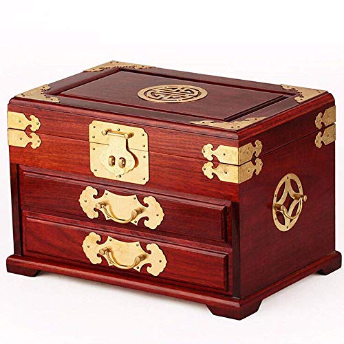 L-YINGZON Caja de Joyas Antiguas de Gran tamaño Retro Práctico joyería Caja de Madera con Llave Maravillosa Madre o la Novia de Regalo (Color: Rojo, Tamaño: 31,5 × 21 × 20,5 cm)