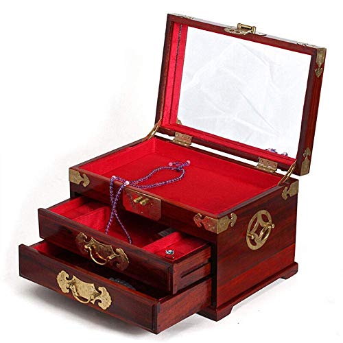 L-YINGZON Caja de Joyas Antiguas de Gran tamaño Retro Práctico joyería Caja de Madera con Llave Maravillosa Madre o la Novia de Regalo (Color: Rojo, Tamaño: 31,5 × 21 × 20,5 cm)