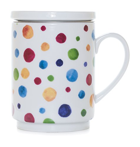 La Cija Dots Tisana de Porcelana con Filtro de Acero Inoxidable, Blanco, 11x7.9x10.9 cm