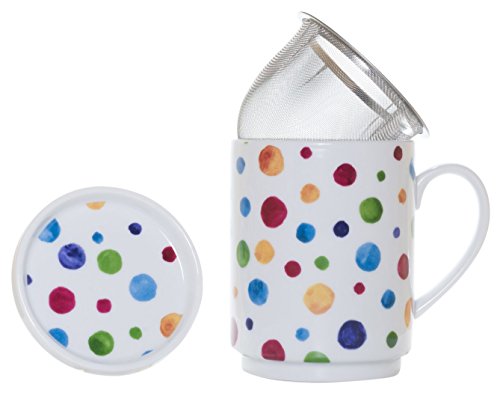 La Cija Dots Tisana de Porcelana con Filtro de Acero Inoxidable, Blanco, 11x7.9x10.9 cm