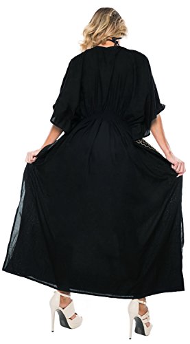 LA LEELA Mujeres caftán Rayón túnica 3D HD Impreso Kimono Libre tamaño Largo Abaya Vestido Jalabiyas de Fiesta para Loungewear Ropa de Dormir Playa Todos los días Cubrir Vestidos Halloween Negro_L460