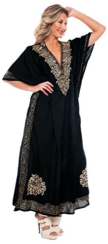 LA LEELA Mujeres caftán Rayón túnica 3D HD Impreso Kimono Libre tamaño Largo Abaya Vestido Jalabiyas de Fiesta para Loungewear Ropa de Dormir Playa Todos los días Cubrir Vestidos Halloween Negro_L460