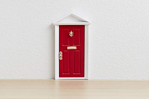 La PUERTA MÁGICA - Puerta mágica de hadas de diente rojo + escalera + llave + felpudo + tarjeta de bienvenida con dibujo de color + fondo decorativo para el interior de la puerta (adhesivo) (rojo)