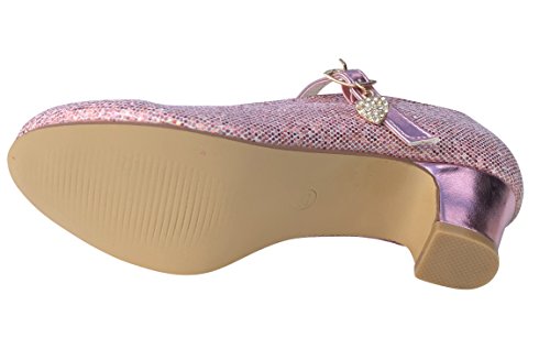 La Señorita Zapato Elsa Anna Frozen Rosa corazón Purpurina Flamenco Sevillanas de la Princesa niña (Talla 24-16 cm)