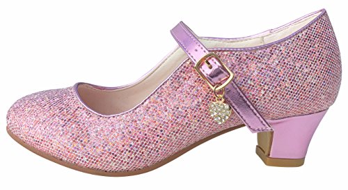 La Señorita Zapato Elsa Anna Frozen Rosa corazón Purpurina Flamenco Sevillanas de la Princesa niña (Talla 24-16 cm)