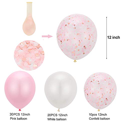 LAKIND Globos Rosas,Globos Confeti Rosa Blancos y Rosa de látex Globos ara Bodas,Fiestas, Propuestas,Navidad, Reuniones,Ceremonia y Cumpleaños Decoraciones de Fiesta (60pcs)