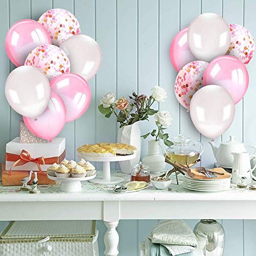 LAKIND Globos Rosas,Globos Confeti Rosa Blancos y Rosa de látex Globos ara Bodas,Fiestas, Propuestas,Navidad, Reuniones,Ceremonia y Cumpleaños Decoraciones de Fiesta (60pcs)