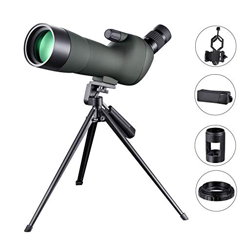 LAKWAR Telescopio Terrestre profesional 20-60X60, Recubrimiento HD, Sistema de Prisma Porro, con Clip de Sujeción Para Teléfono Móvil, Trípode, Conector Para Cámara SLR, para Actividades al Aire Libre