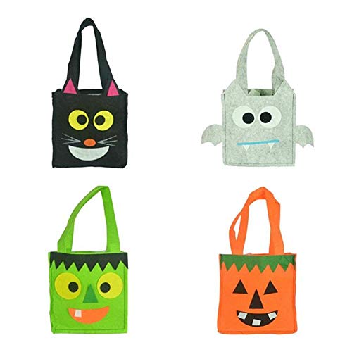 LALLing 4Pcs Bolso de Halloween Bolsa de Dulces de Dibujos Animados Bolsa de Tela no Tejida Bolsas de Truco o Trato para Fiesta de Halloween Fiesta Niños