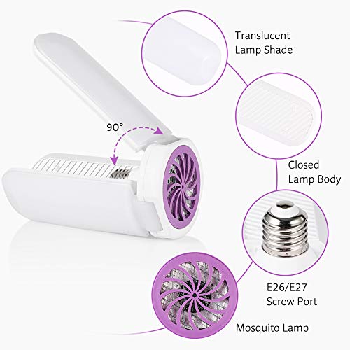 Lámpara Antimosquitos, 2 en 1 Lámpara de Techo LED Luce UV Mosquitera Eléctrica, 45W, 3500LM, 6000K, AC 110-265 V, 365-420nm, para Insectos Mosquito Killer Interior y Exterior