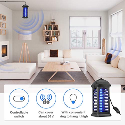 Lámpara Antimosquitos Electrico, 6W UV Lámpara Anti Mosquitos Interior con Cepillo Limpio, Sin Químicos Tóxicos, para Cocina Sala de Estar Dormitorio Oficina Alcance Efectivo 60m²