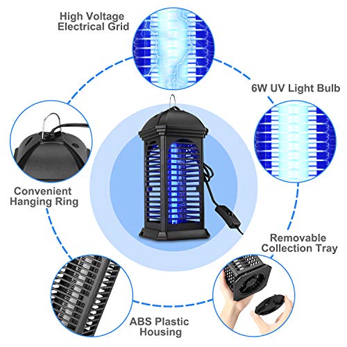 Lámpara Antimosquitos Electrico, 6W UV Lámpara Anti Mosquitos Interior con Cepillo Limpio, Sin Químicos Tóxicos, para Cocina Sala de Estar Dormitorio Oficina Alcance Efectivo 60m²