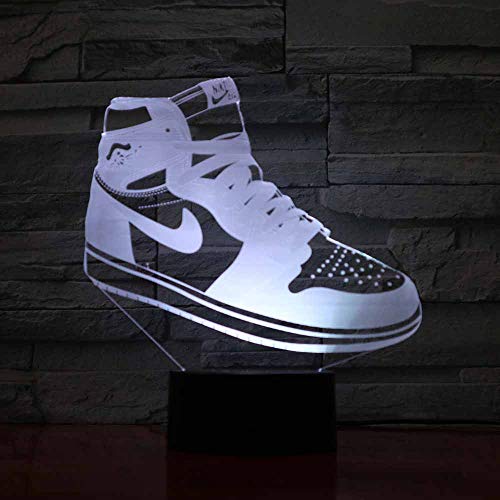 Lámpara De Ilusión 3D Forma De La Zapatilla De Deporte Luz De Noche Led, 7 Colores Toque Lámpara De Mesita De Noche Dormitorio Mesa Art Deco Niño Luz De Noche Con Cable Usb Regalo De Cumpleaños