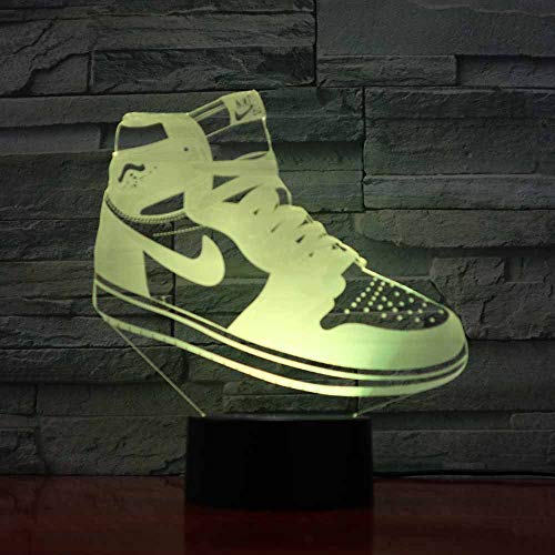 Lámpara De Ilusión 3D Forma De La Zapatilla De Deporte Luz De Noche Led, 7 Colores Toque Lámpara De Mesita De Noche Dormitorio Mesa Art Deco Niño Luz De Noche Con Cable Usb Regalo De Cumpleaños