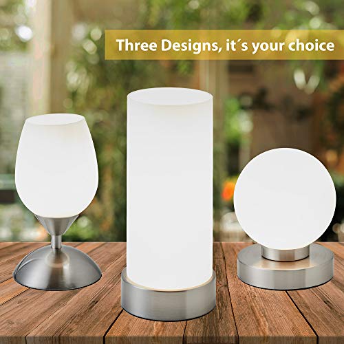 Lámpara de mesa táctil máx. 25 W E14, Ø15,7cm, 4 niveles de luminosidad, Lamparilla de noche moderna, Color blanco, IP20