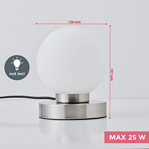 Lámpara de mesa táctil máx. 25 W E14, Ø15,7cm, 4 niveles de luminosidad, Lamparilla de noche moderna, Color blanco, IP20