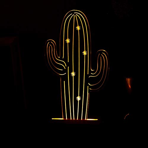 Lámpara de noche 3D con forma de cactus, ilusión 3D con diseño de cactus. Lámpara de escritorio de acrílico regalo para los amantes de la naturaleza. Lámpara de mesa LED con forma de cactus.