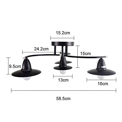 Lámpara de techo negra E27 Lámpara de salón moderna 4 llamas Lámpara de araña industrial Lámpara de salón Lámpara de dormitorio interior de plástico con un aspecto moderno de metal, sin iluminación