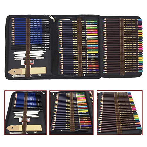 Lapices de Dibujo Profesionales, 72 Piezas Set Lápices de colores y Lápices de Madera, Carbón Grafito Sticks, Herramientas de dibujo - Conjunto Ideal para Artistas, Adultos y Niños