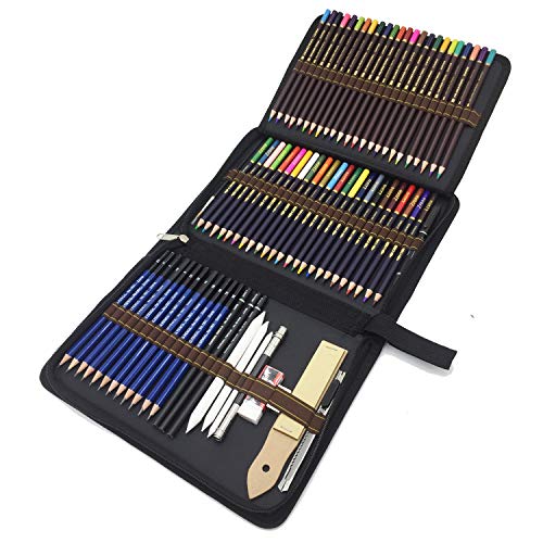 Lapices de Dibujo Profesionales, 72 Piezas Set Lápices de colores y Lápices de Madera, Carbón Grafito Sticks, Herramientas de dibujo - Conjunto Ideal para Artistas, Adultos y Niños