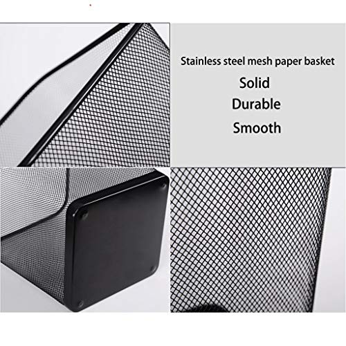 Large cesta de papel usado malla de acero inoxidable de Creative oficina Hierro del hogar papelera a prueba de fuego cubo de basura de metal Espesar ( Color : Black , Size : Round-M (29*26.5*20.5cm) )