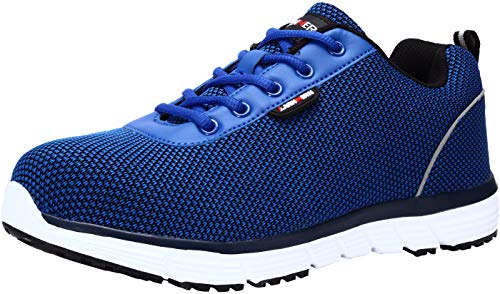 LARNMERN Zapatos de Seguridad Hombres LM30 S1 SRC Zapatillas de Trabajo con Punta de Acero Ultra Liviano Reflectivo Transpirable(43 EU,Azul Marino)