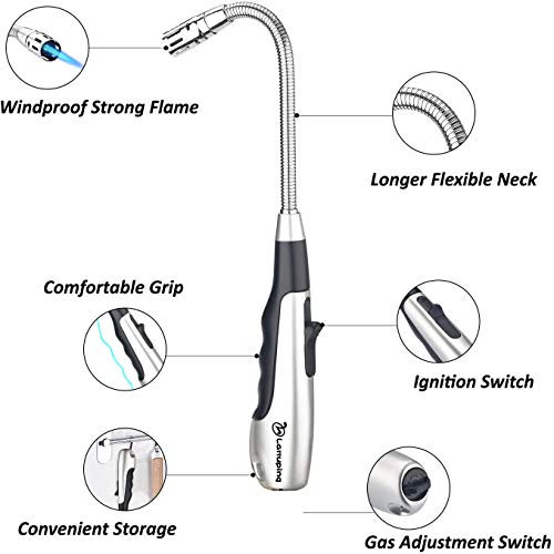 Larruping Encendedor de Cocina, Cocina soplete,antorcha Encendedor,Encendedor de butano,Recargable butano， con Cerradura de Seguridad y Llama Ajustable