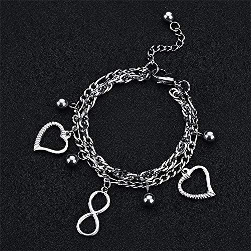 Las mujeres y las niñas de alta marca DIY de múltiples capas Corazones del amor del amor Pulseras de titanio de acero Figura Colgante Pareja Pulseras Brazaletes Hipoalergénico Corchete ajustable R