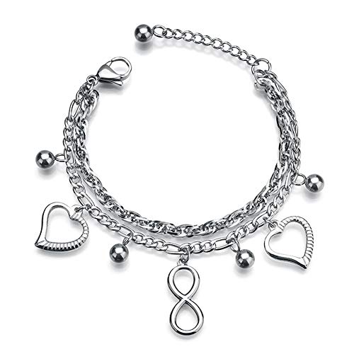 Las mujeres y las niñas de alta marca DIY de múltiples capas Corazones del amor del amor Pulseras de titanio de acero Figura Colgante Pareja Pulseras Brazaletes Hipoalergénico Corchete ajustable R