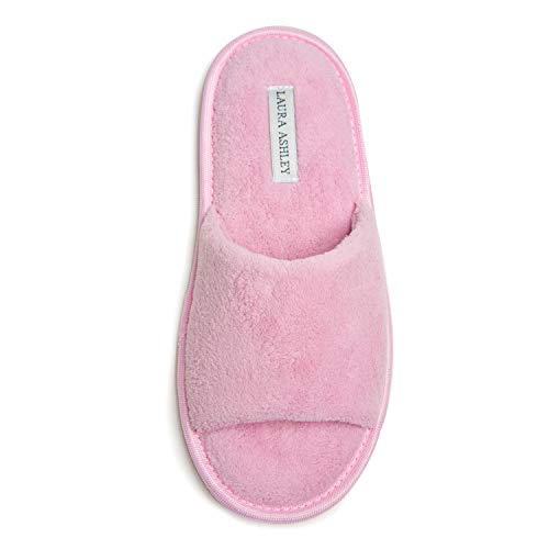 Laura Ashley Ladies Open Toe Plush Terry Slippers (See Colors and Sizes)