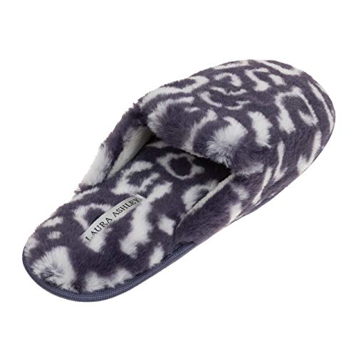 Laura Ashley Pantuflas de felpa con espuma viscoelástica para mujer, Azul (Azul (Blue Animal)), Large