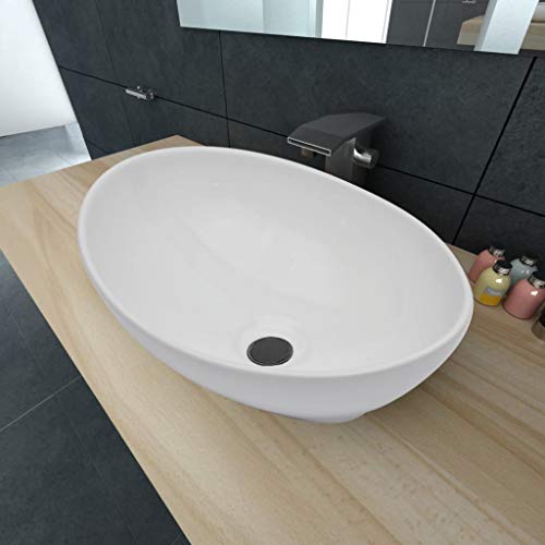 Lavabo Cerámico Lujoso en Forma Ovalado Blanco 40 x 33 cm