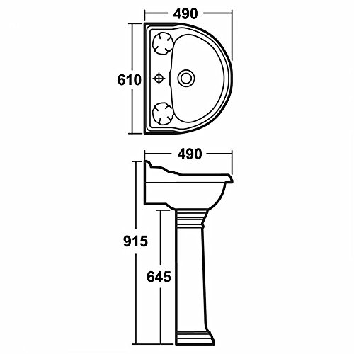 Lavabo con Columna en Cerámica en Estilo Moderno 610mm