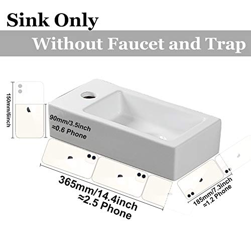 Lavabo de pared para lavabo pequeño rectangular de cerámica