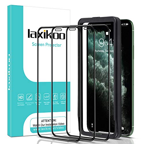 laxikoo Cristal Templado para iPhone 11 Pro Max, [3 Piezas] Protector Pantalla iPhone XS Max Cobertura Completa Sin Burbujas [Marco Instalación Fácil] Alta Definicion Vidrio Templado iPhone 11 Pro Max