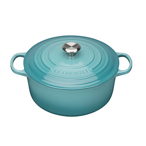 Le Creuset Cocotte Evolution de hierro fundido con tapa, Ø 28 cm, Redonda, Todas las fuentes de calor incl. inducción, 6.7 l, Azul Caribe